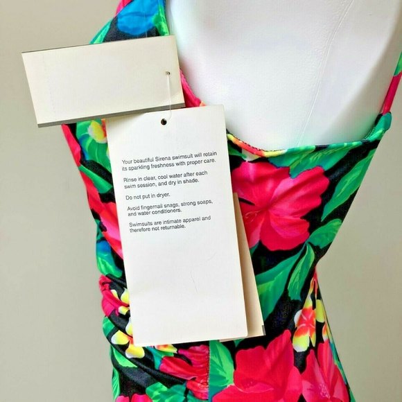 Tropical Floral Swimsuit Sirena Concepts Size 14 Bodysuit Hawaii Beach Vtg Y2K - Picture 10 of 12
